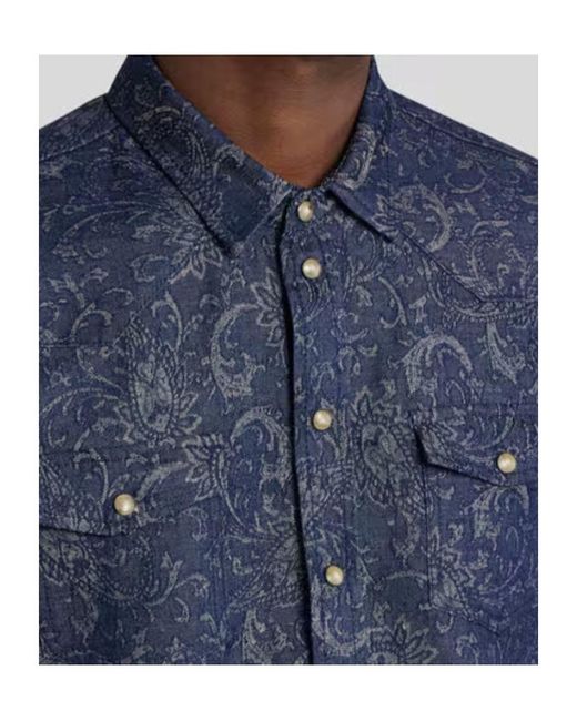 Etro Blue Button-Up Denim Shirt for men