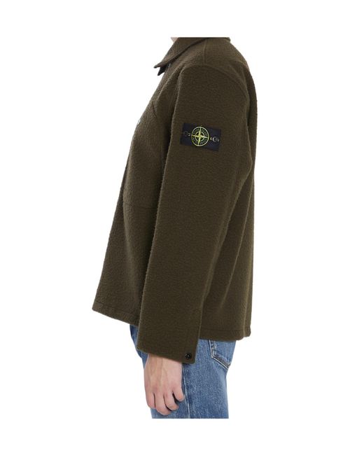 Stone Island Green Logo Patch Overshirt for men