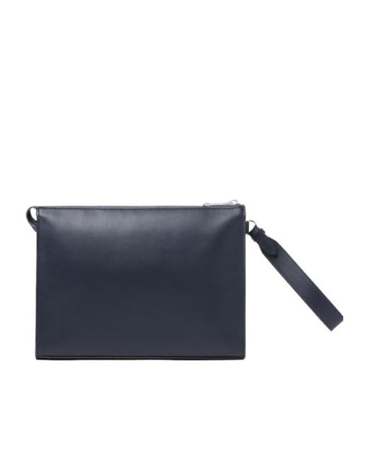 Fendi Blue Logo Plaque Zipped Clutch Bag for men