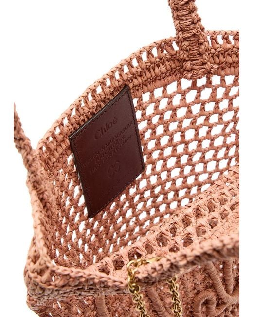Chloé White Summer Banana Logo Raffia Tote