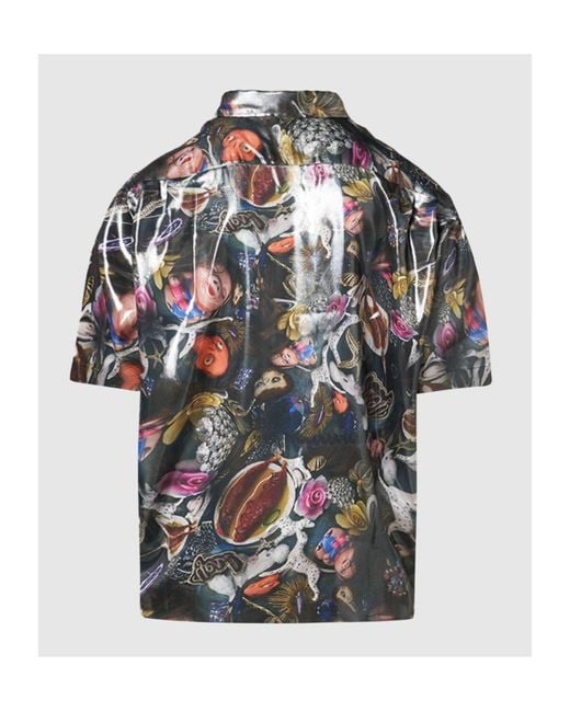 Acne Gray Graphic Printed Short-Sleeved Shirt for men