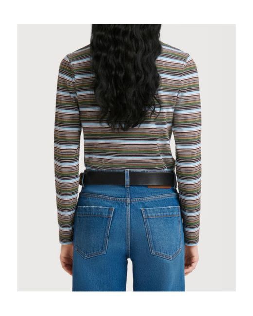 Marni Gray Striped Long Sleeve Polo Top