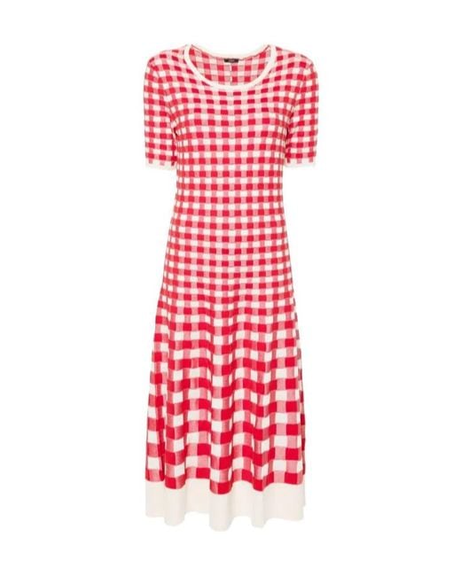 Joseph Red Vichy Checked Midi Dress