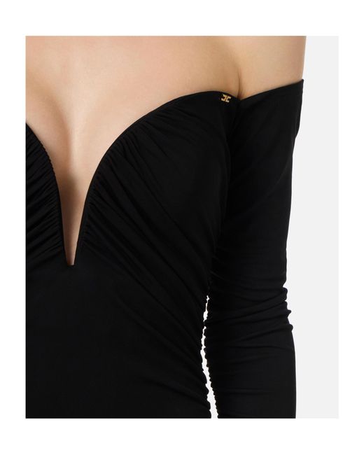 Elisabetta Franchi Black Dress With Ruffles And Off Shoulders