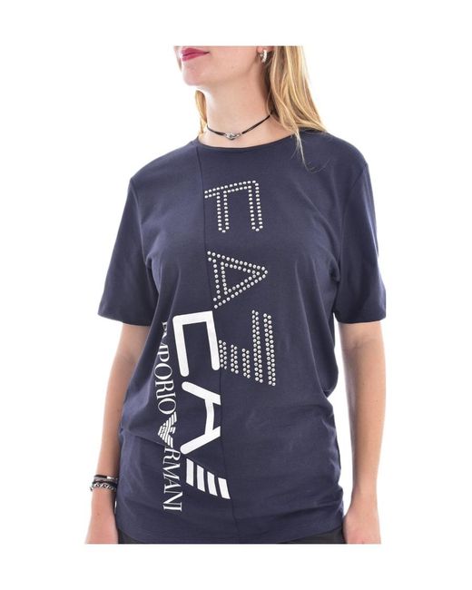 EA7 Blue T-Shirt With Round Neck And Short Sleeves