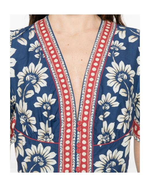 Farm Rio Blue Floral Button-Front Dress