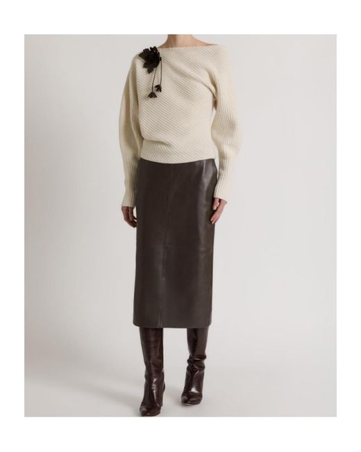 Alberta Ferretti Natural Asymmetric Ribbed Sweater