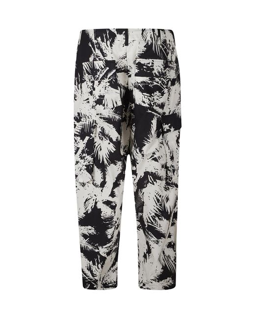 Laneus White Printed Multi-Pockets Cotton Trousers for men