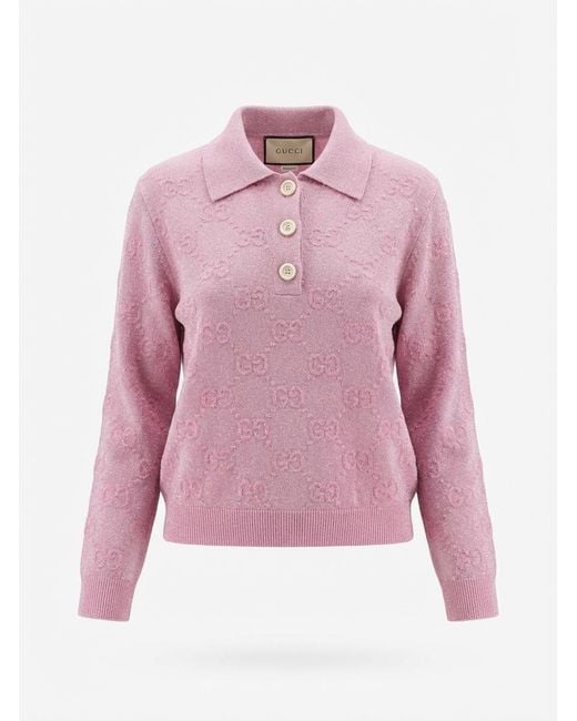 Gucci Pink Gg Metallic Wool Polo