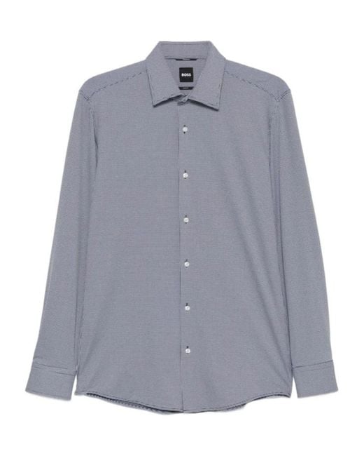 Boss Blue Geometric-Print Long-Sleeve Shirt for men