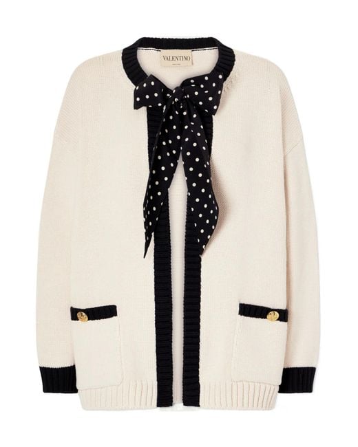 Valentino Natural Long-Sleeved Bow-Detailed Cardigan
