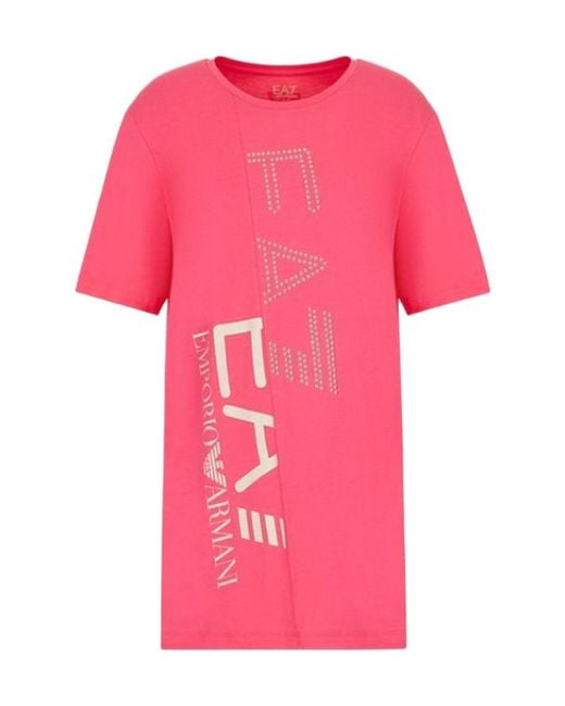 EA7 Pink T-Shirt With Round Neck And Short Sleeves