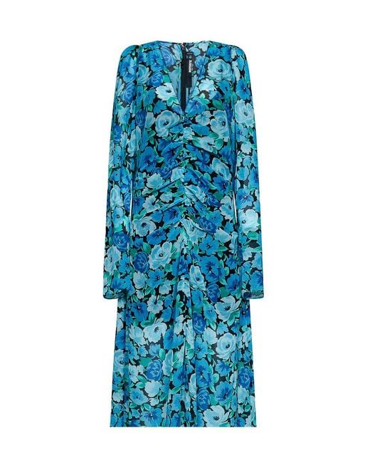 ROTATE BIRGER CHRISTENSEN Blue Ibiza Long Floral Printed Chiffon Dress
