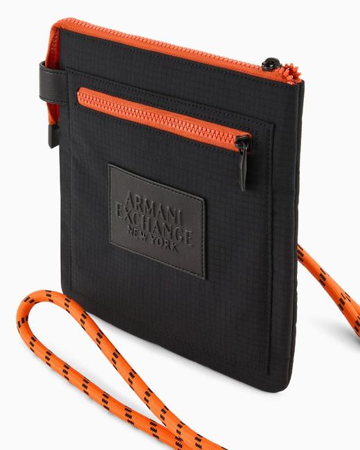 ARMANI EXCHANGE Black Ripstop Logo-Patch Shoulder Bag for men