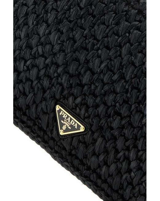 Prada Black Logo-Embroidered Chain-Linked Crochet Shoulder Bag