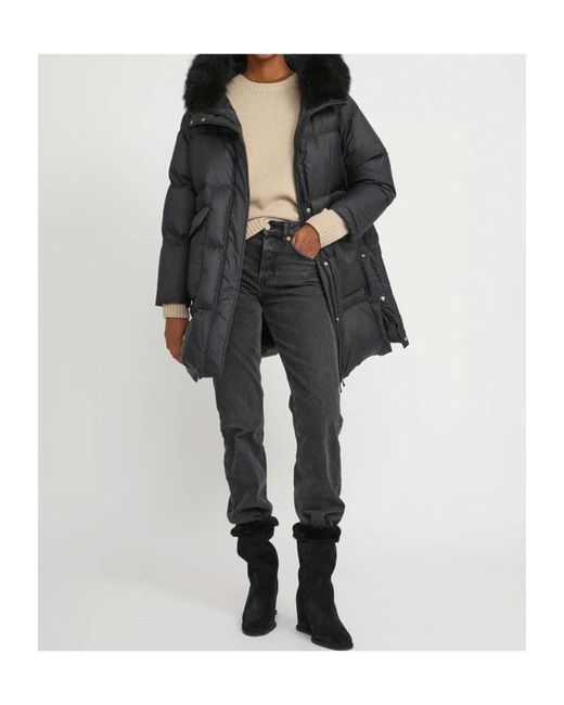 Yves Salomon Black Lambshearling-Hooded Down Jacket