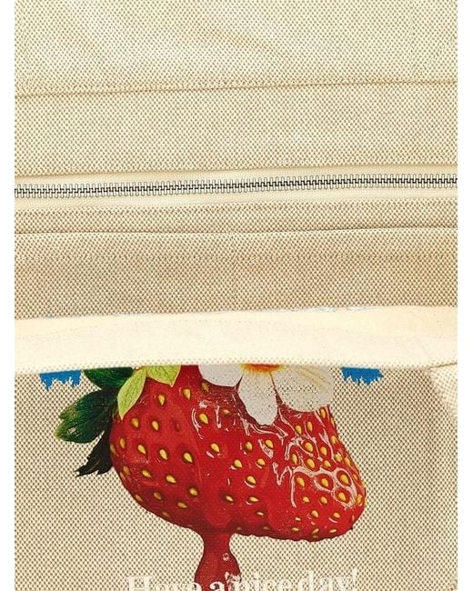 Ganni Blue Strawberry-Printed Medium Shopping Bag