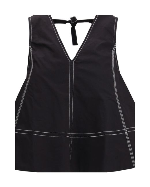 Ganni Black A-Line V-Neck Sleeveless Top