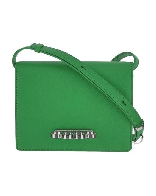 Alexander McQueen Green Four Ring Foldover Top Shoulder Bag