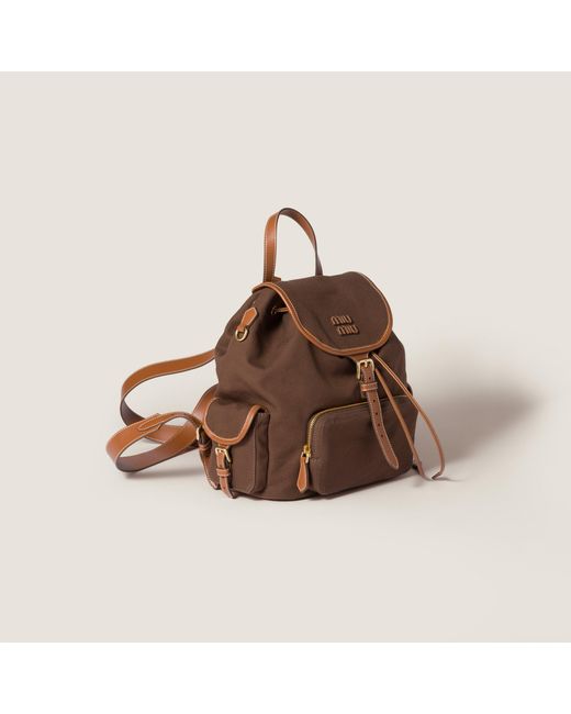 Miu Miu Brown Canvas And Leather Backpack