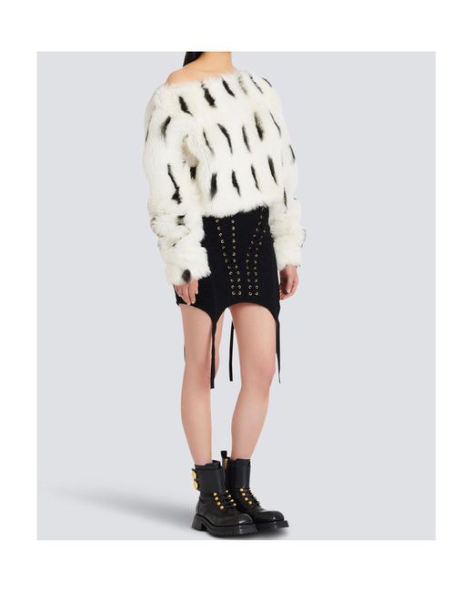 Balmain White Shearling Boat-Neck Top