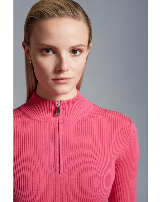 Moncler Pink Half-Zip Logo Patch Jumper