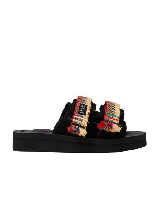 Lanvin Black Woven Fringed Logo Patch Slides for men