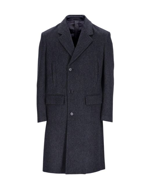 Prada Blue Single-Breasted Wool Coat for men