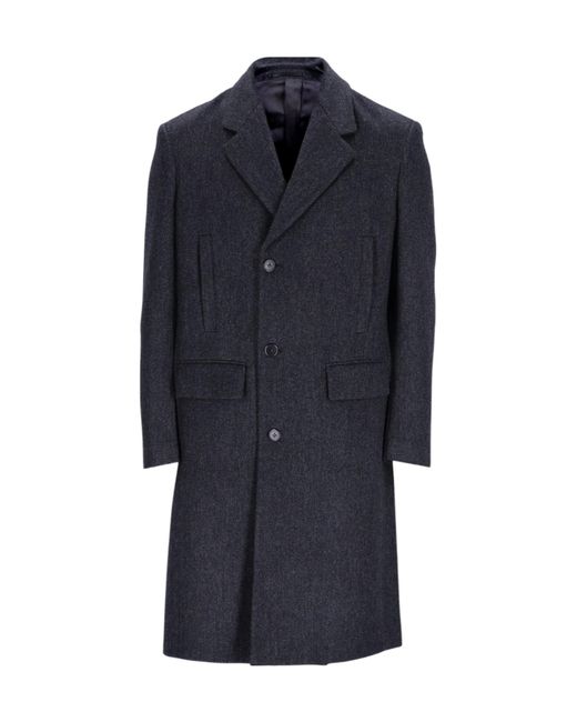 Prada Blue Single-Breasted Long Coat for men