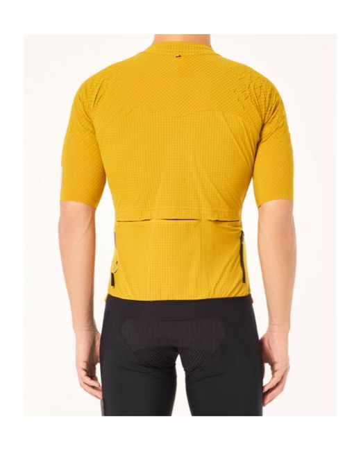 Oakley Yellow Gridskin Pinstripe Ss Textured Zip Jersey for men