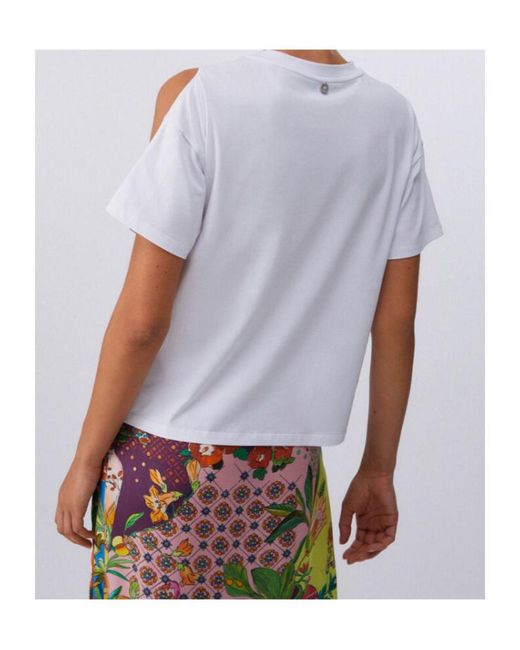 Liu Jo White Cut-Out Embellished T-Shirt