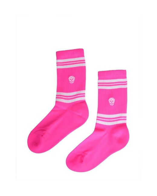 McQueen Pink Striped Skull Socks