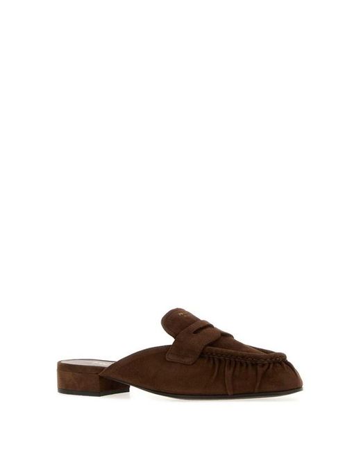 Prada Brown Ruched Penny Loafers