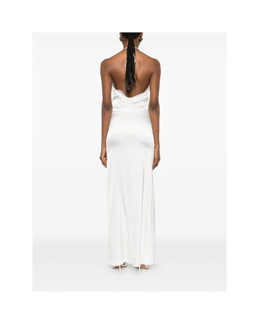 Oseree White Oséree Halterneck Lace-Trim Dresses
