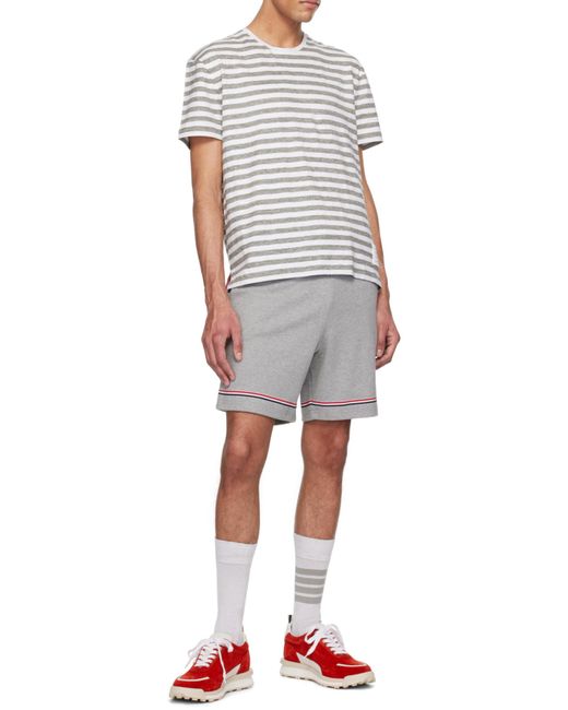 Thom Browne Gray Striped Linen T-Shirt for men