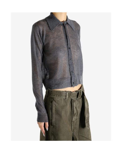 Auralee Gray Sheer Knit Shirt Cardigan