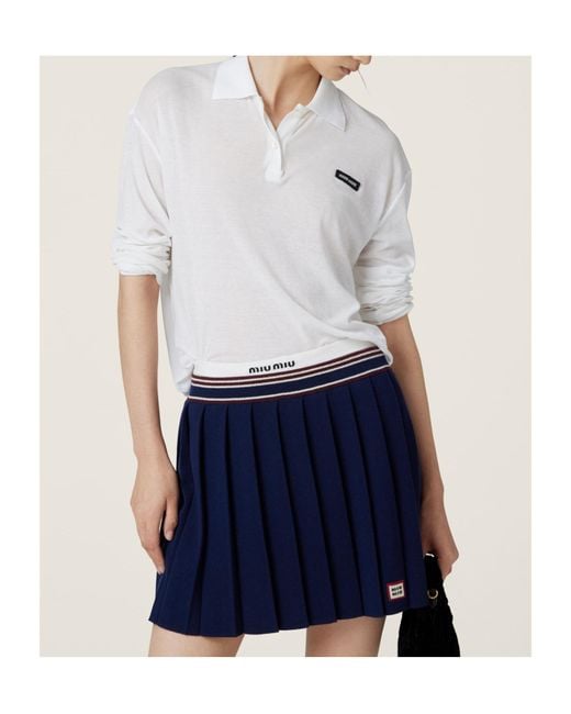 miumiu ミュウミュウ Ribbed jersey polo shirt Miu Miu Ribbed Jersey Polo Shirt in White | Lyst