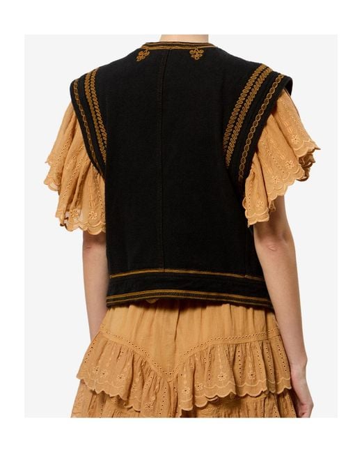 Isabel Marant Black Gilet En Coton Brodé