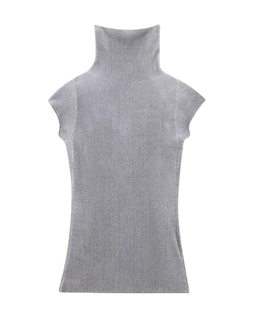 Giorgio Armani Gray Sweater Slim Fit Cup Sleeve Turtleneck English Ribbed Viscose