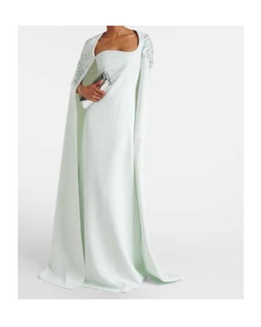 Safiyaa White Mattia Embellished Caped Crepe Gown