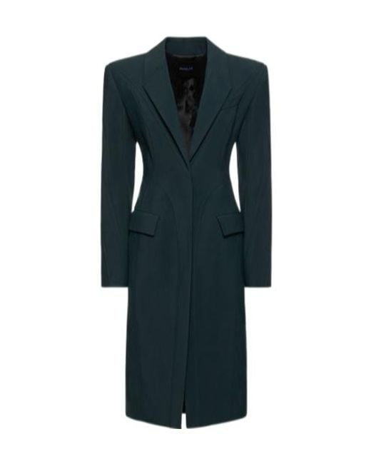 Mugler Blue Long-Sleeved Mid-Length Coat