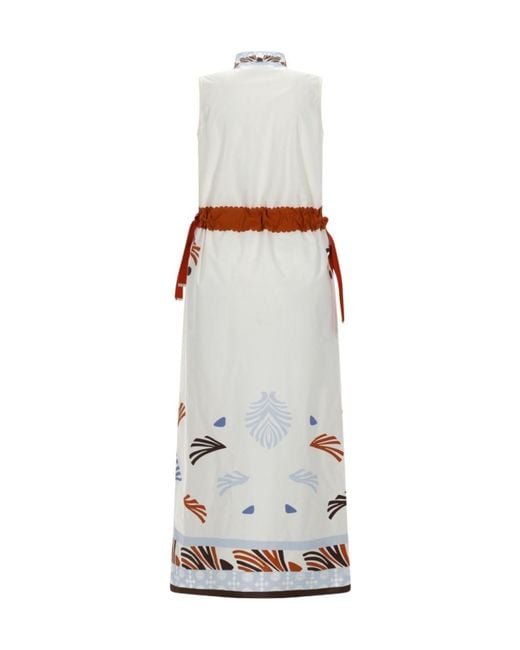 Herno White Printed Belted Maxi Dress