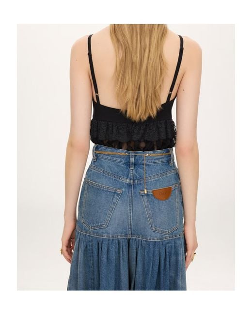 Chloé Black Chloé Lace Peplum Lingerie Top