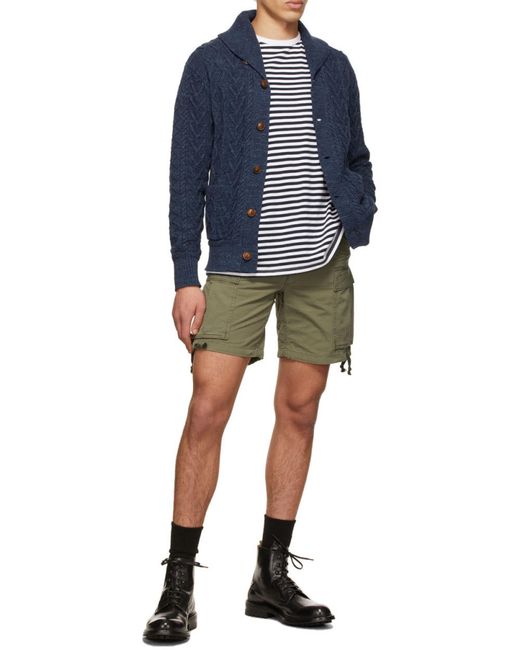 RRL Blue Front Button Cardigan for men