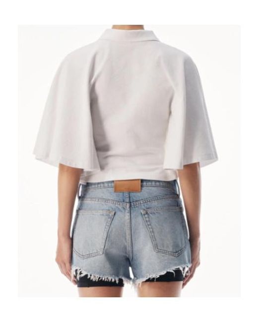 Alexander Wang White Draped Sleeve Fitted Polo