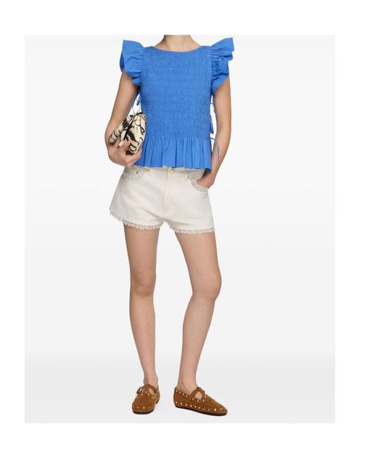Ganni Blue Short Angel Sleeved Top