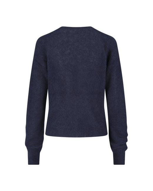 Auralee Blue Fuzzy Crewneck Knitted Sweater