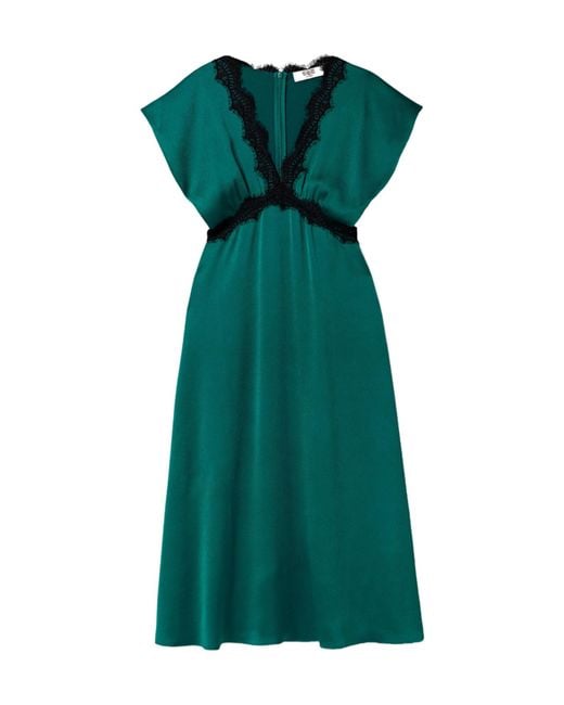 Sea Green Mid-Length Lace-Trimmed Dress