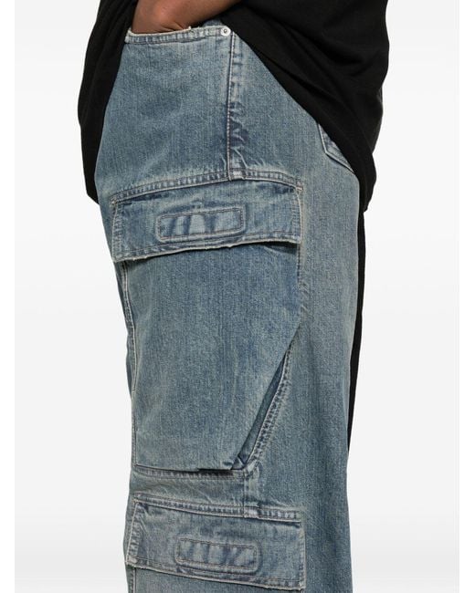 Rick Owens Blue Distressed Relaxed-Fit Cargo Jeans for men