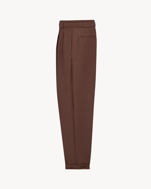 Saint Laurent Brown Wool And Mohair Belted Trousers for men